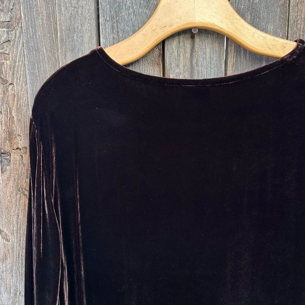 Eileen Fisher Stretch Velvet Maxi Dress Bateau Neck Brown L - Picture 11 of 15